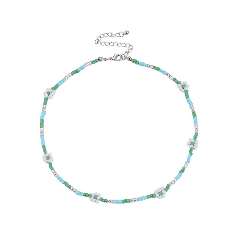 Korea Lovely Daisy Flowers Colorful Beaded Boho Statement Short Choker Necklace for Women Vacation Jewelry: Color 7