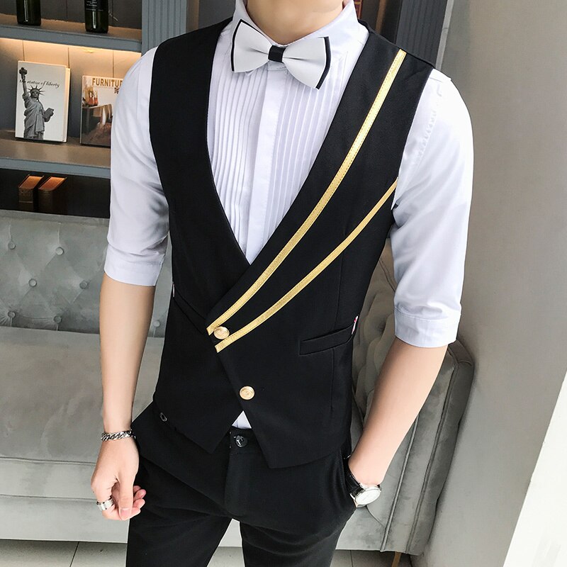 Tjener natklub vest arbejdstøj vest mand chaleco hombre britisk stil skrå pull bar enkelt række spænde vest: Koreansk 4xl