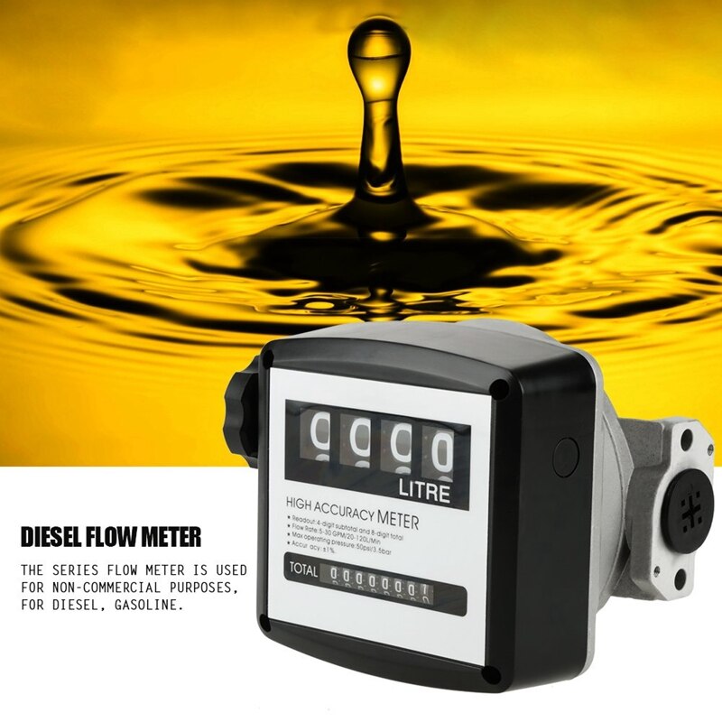 Mechanical Fuel Gauge 4-Digit Fuel Flow Mechanical Fuel Flow Meter 25Mm (1 Inch Internal Thread) 5-30 GPM/20-120L/Min