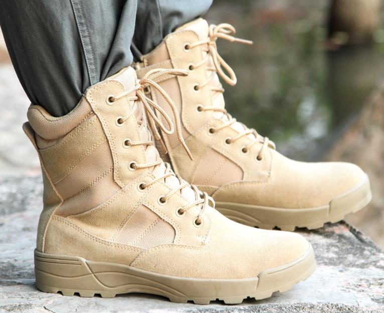 Bottes militaires en cuir pour hommes, en daim de vache, pour combat au sable, avec fermeture éclair, sangle à la cheville, botte tactique solide, automne