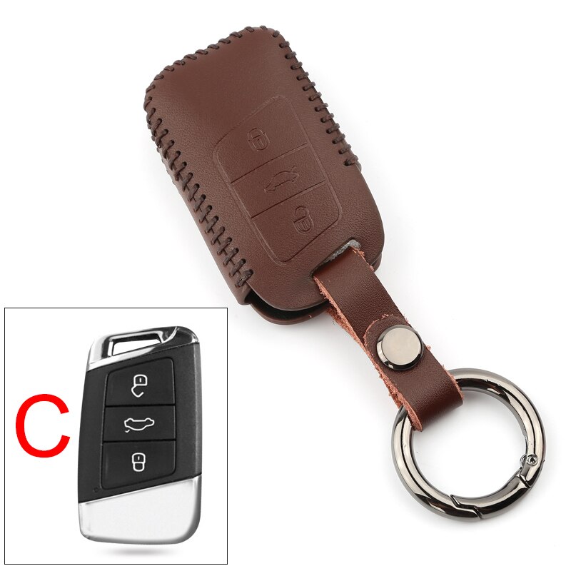 Leather Car Key Cover Case for VW Volkswagen Tiguan mk2 Magotan Passat B8 Polo Golf 4 5 6 7 mk7 Jetta mk6 Eos Scirocco: C  Brown