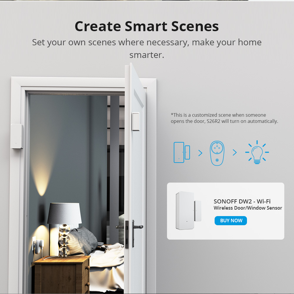 SONOFF-Prise WiFi intelligente sans fil S26 Inter EU/US/eria, scène intelligente, contrôle de groupe à distance via eWeLink, compatible avec Alexa Alice et Google Home