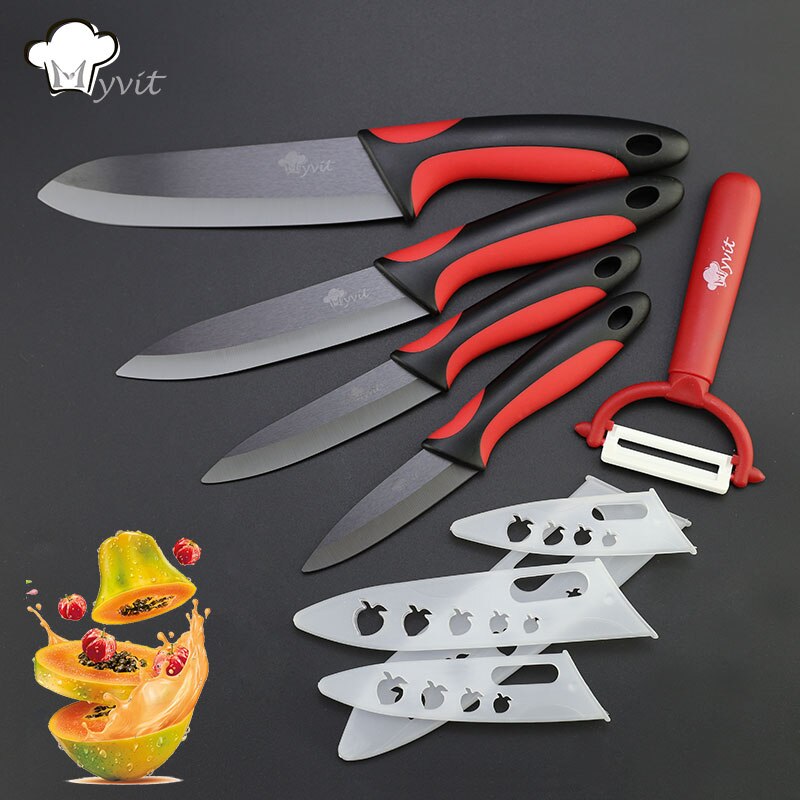 Kitchen Ceramic Knife 3 4 5 6 inch + Peeler Chef Paring Utility Slicing Fruit Vegetable Knife Black Blade Kitchen Cooking Tool