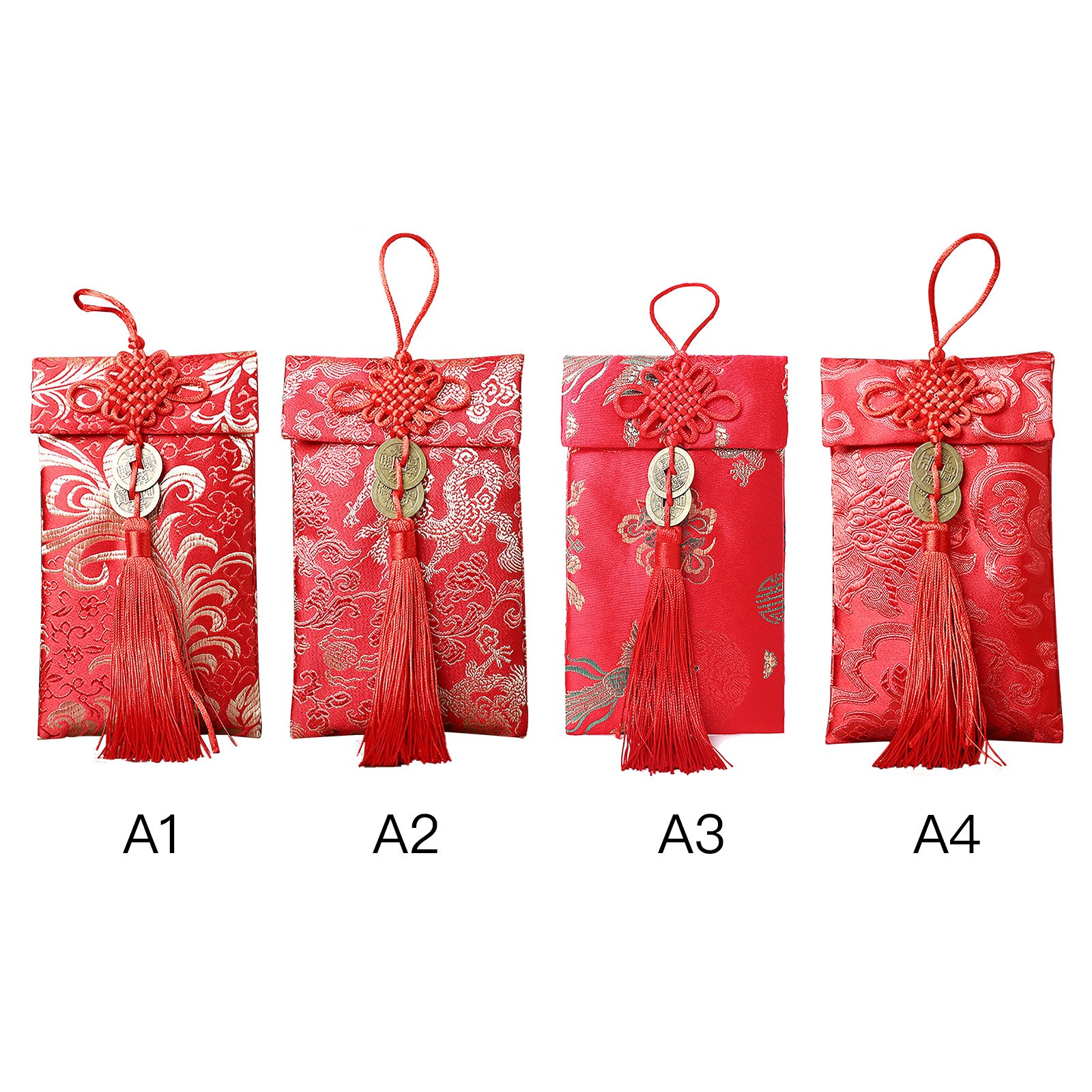 Year Red Envelope Red Celebration Silk 6Pcs/Set Embroidery Pattern Chinese Year Lantern Festival Red Purse