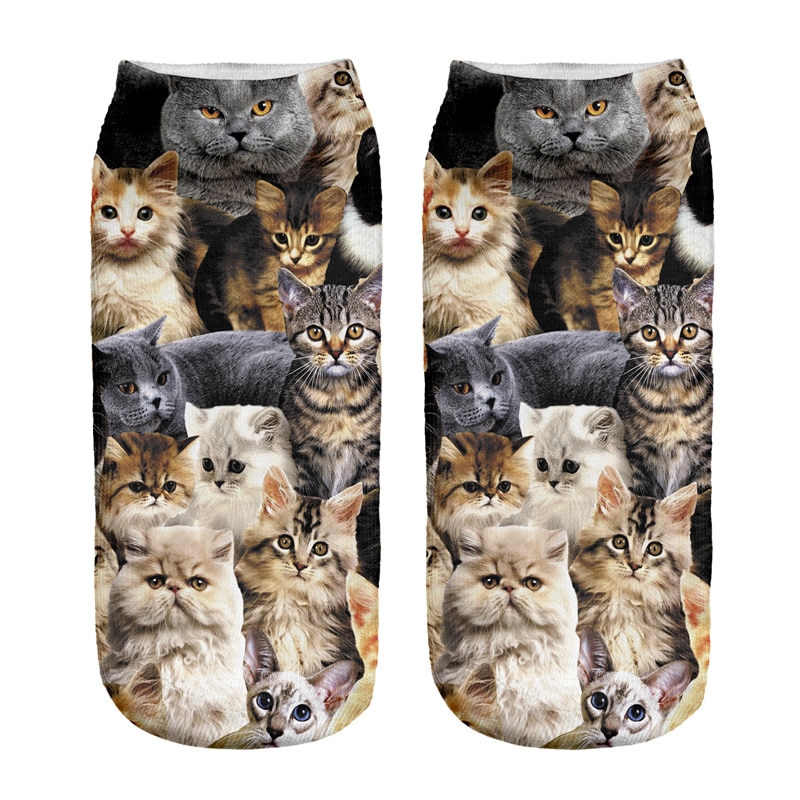 1 Paar Leuke Vele Puppy Katten Gedrukt Katoenen Sokken voor Kids Kinderen Meias Calcetines Bebe Lage Ankle 3D Sokken 19 cm lengte
