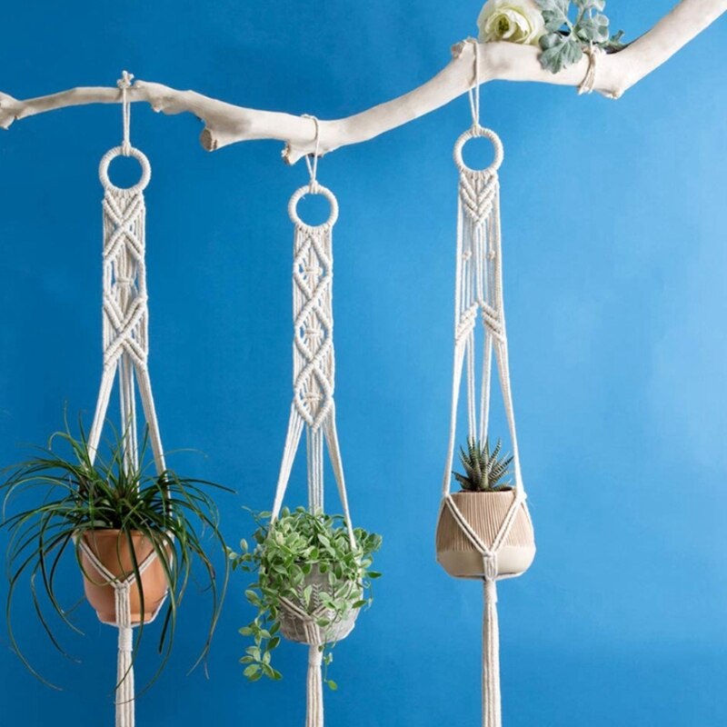 Macrame Plant Hangers Set Van 3 Indoor Muur Opknoping Planter Mand Bloempot Houder Home Decor Opknoping Planter