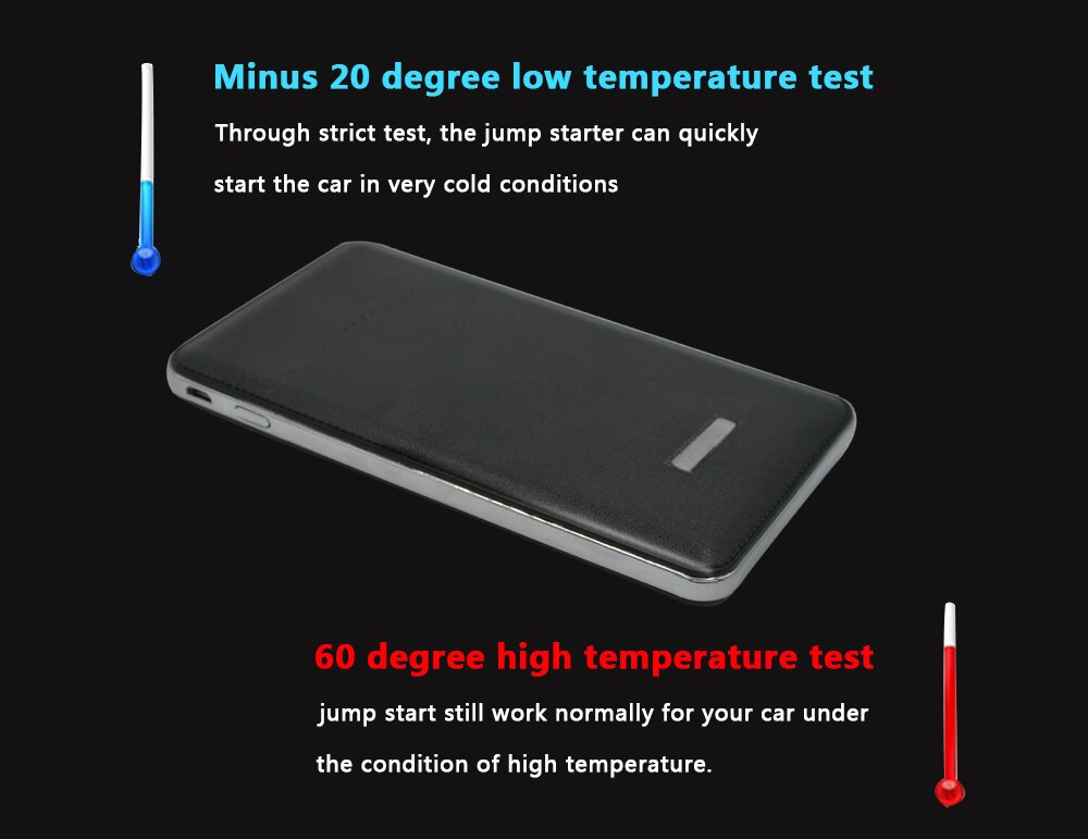 Super Slim Car jump Battery Booster Thin Power Bank Pocket Power Supply with Jumper Clip