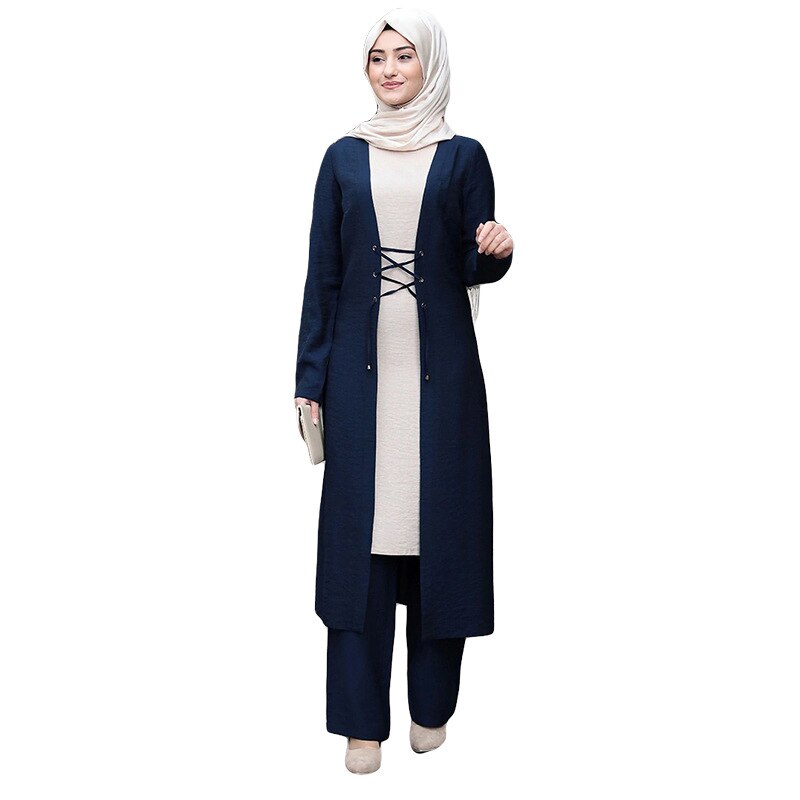 Moslim Vrouwen Lange Tops Islamitische Sets Vrouwen Moslim Broek Abaya Dubai Ramadan Gebed Kleding 3 Delige Set: 02 / L