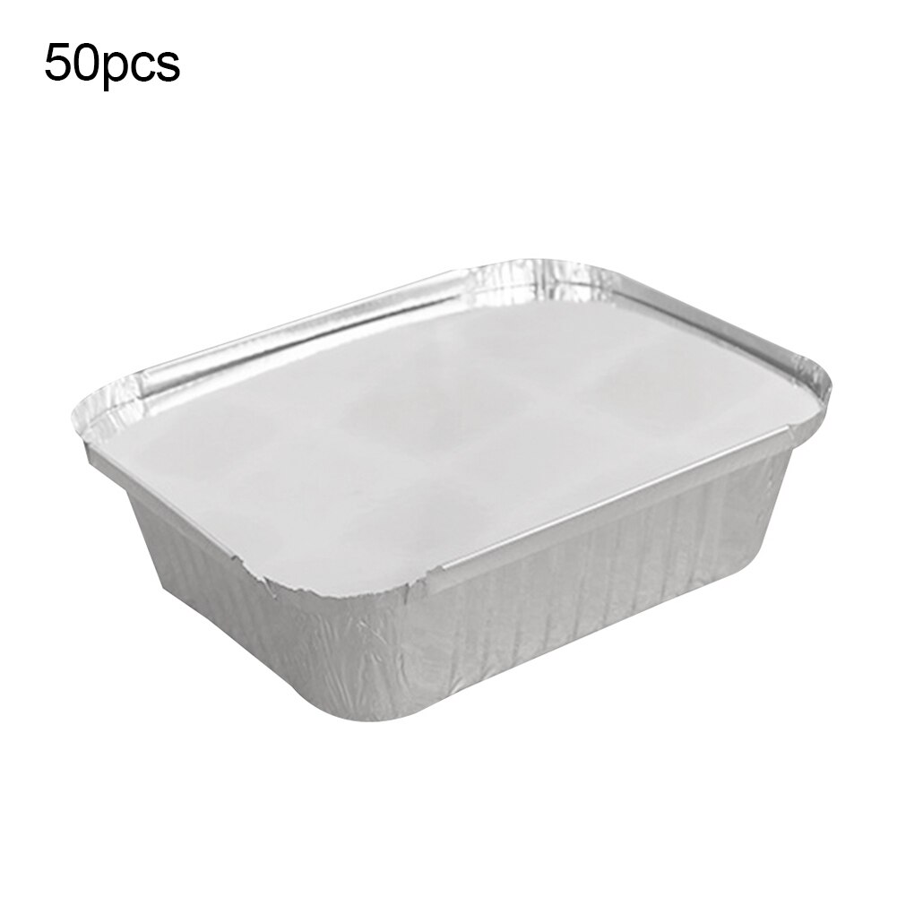 Takeaway Thermische Isolatie Zak 50 Stuks Wegwerp Rechthoek Aluminiumfolie Voedsel Bbq Lade Bakken Pan Container Met Deksel Case: 1000ml