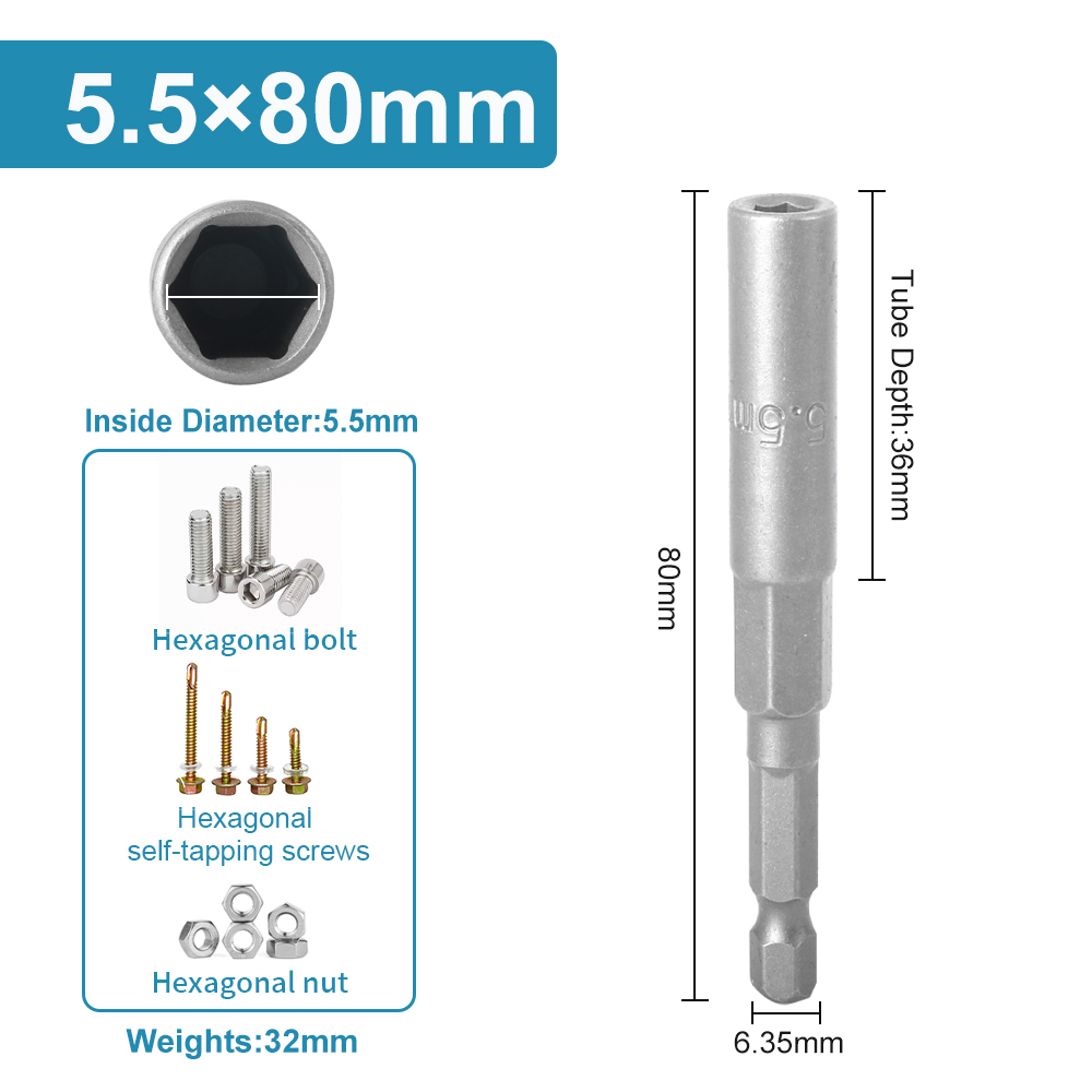 Length Deepen Impact Socket Adapter 5-19mm Power Nut Driver Socket Set 1/4-inch Hex Shank Screwdriver Key Head Hand Tool 1PC: Dark Red