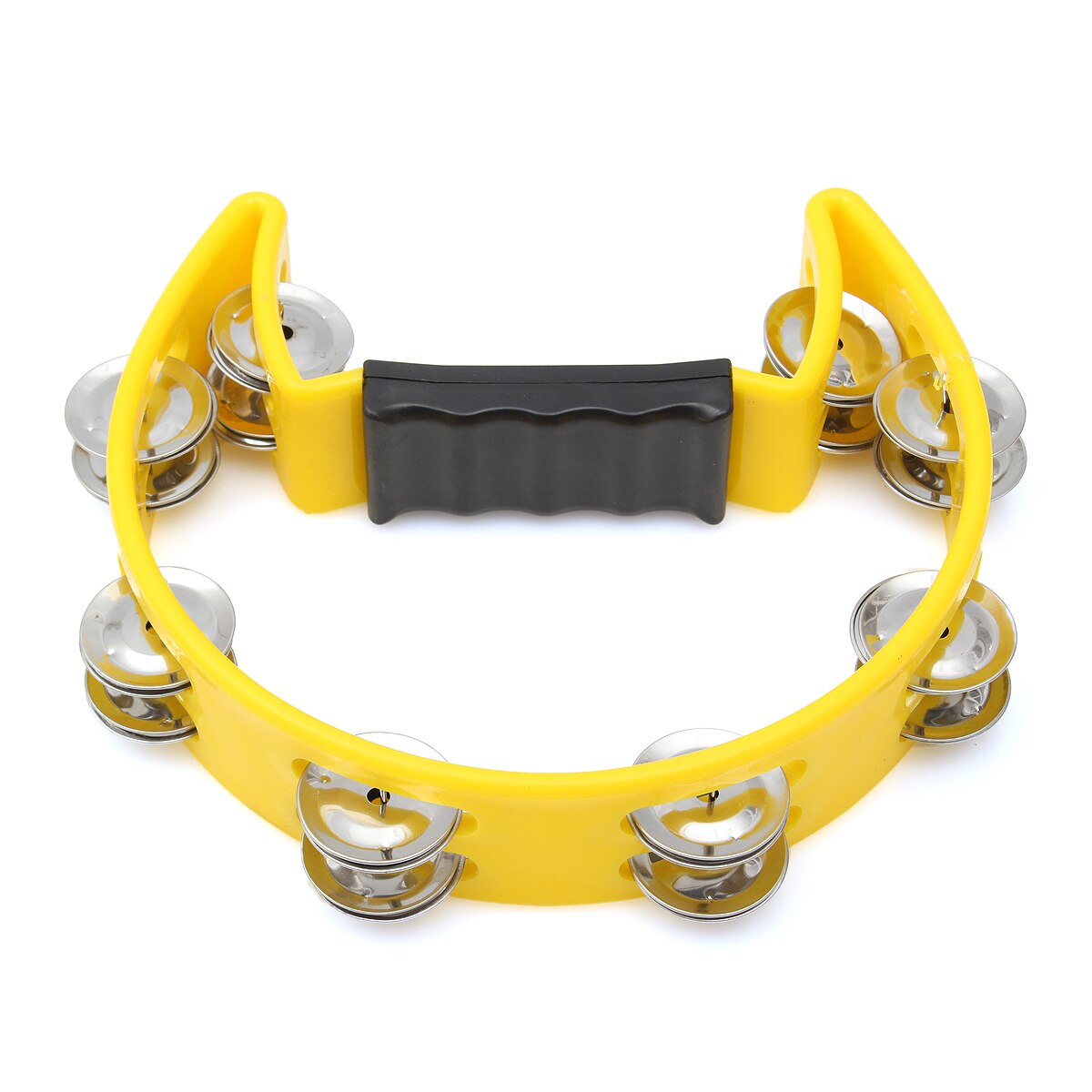 Tambor de percusión de pandereta de música de media luna doble compacta, instrumentos de percusión de Metal duraderos en 3 colores