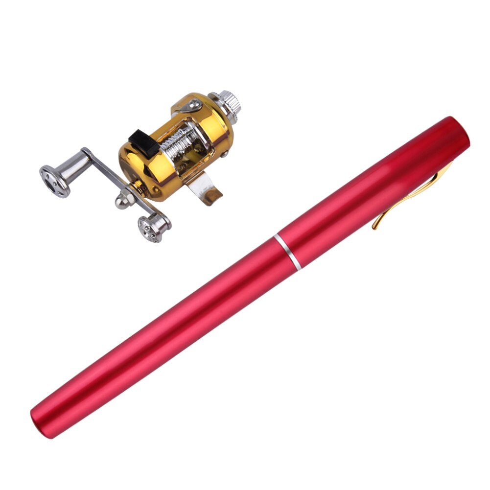 Mini stylo de poche télescopique Portable, canne à pêche sur glace, ensemble Combo canne à poisson + moulinet, accessoires d'outils de pêche: Rouge