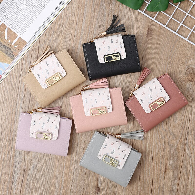 Kwastje Vrouwen Portemonnee Kleine Leuke Portemonnee Vrouwen Korte Lederen Vrouwen Portefeuilles Rits Vouwen Portemonnees Vrouwelijke Portemonnee Clutch