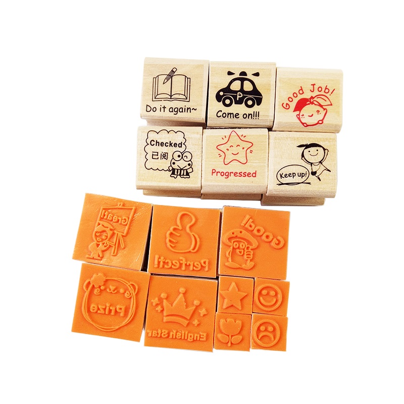 15pcs/set Teaching Stamp Cute Cartoon Children Reviews Teaching Supplies For Kindergarten School Teacher Kid Rubber Stamp