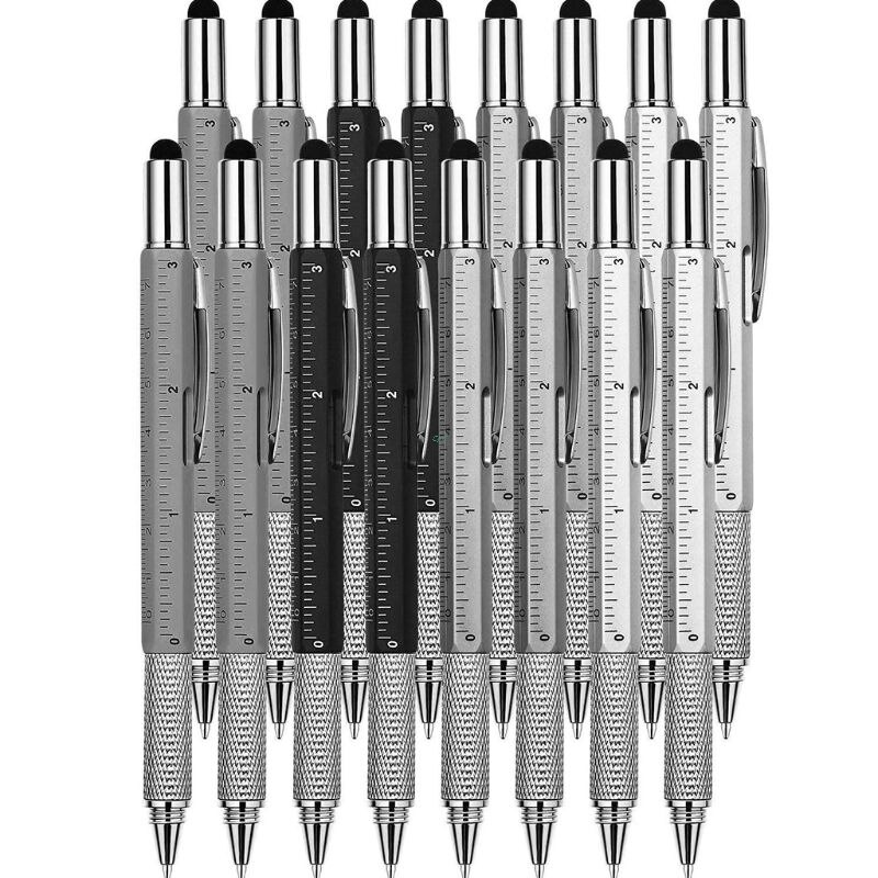 6 in 1 Multifunction Tech Tool 0.1cm Black Ink Ballpoint Pen with Ruler and Two-head Screwdriver for Everyone