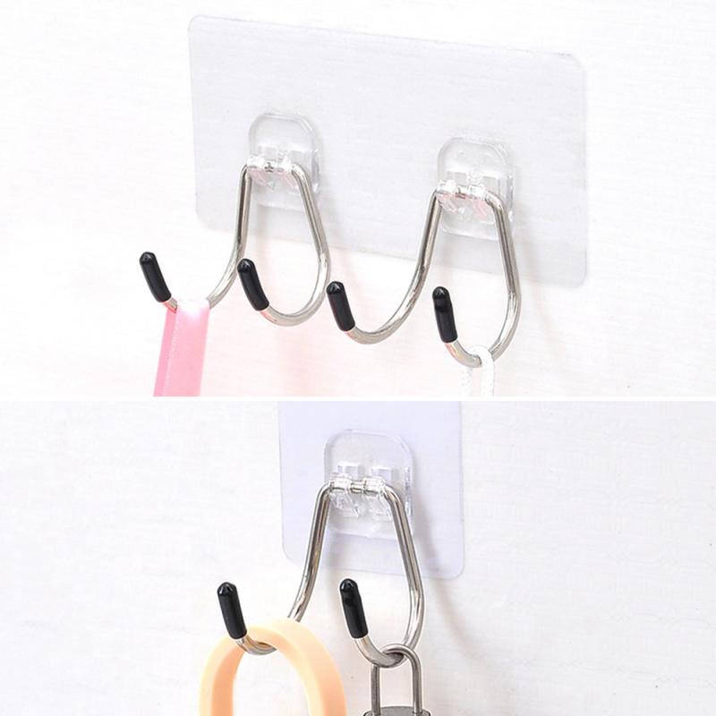 Sterke Zelfklevende Haak Muur Deur Sticky Hanger Rvs Dubbele Haak Keuken Badkamer Haken Home Producten