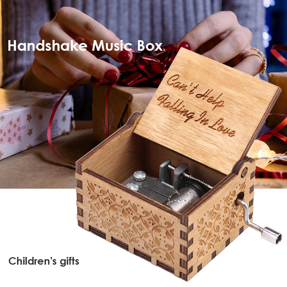Handmade Wooden Carving Music Box Romantic Theme Birthday Party Decoration Hand Cranks Music Box Commemorative