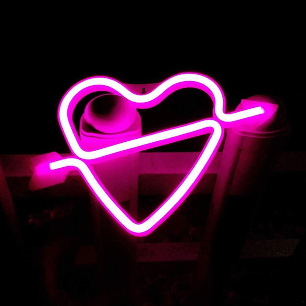 Cupido 'S Boog Vorm Neon Licht Romantische Led Heart Night Lamp Batterij & Usb Operated Neon Borden Voor Slaapkamer Xmas verjaardagsfeestje Weddi: Pink