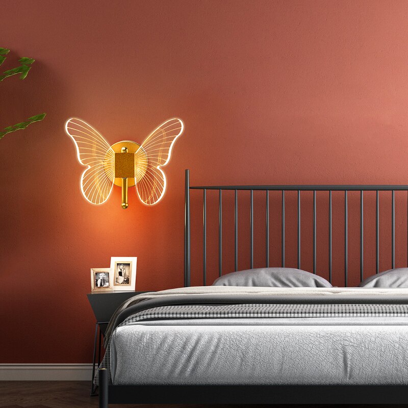 Led perhonen seinävalaisin sisävalaistus lamprit koti makuuhuone sängyn ääressä olohuone sisustus portaikko valo iluminação sisustus