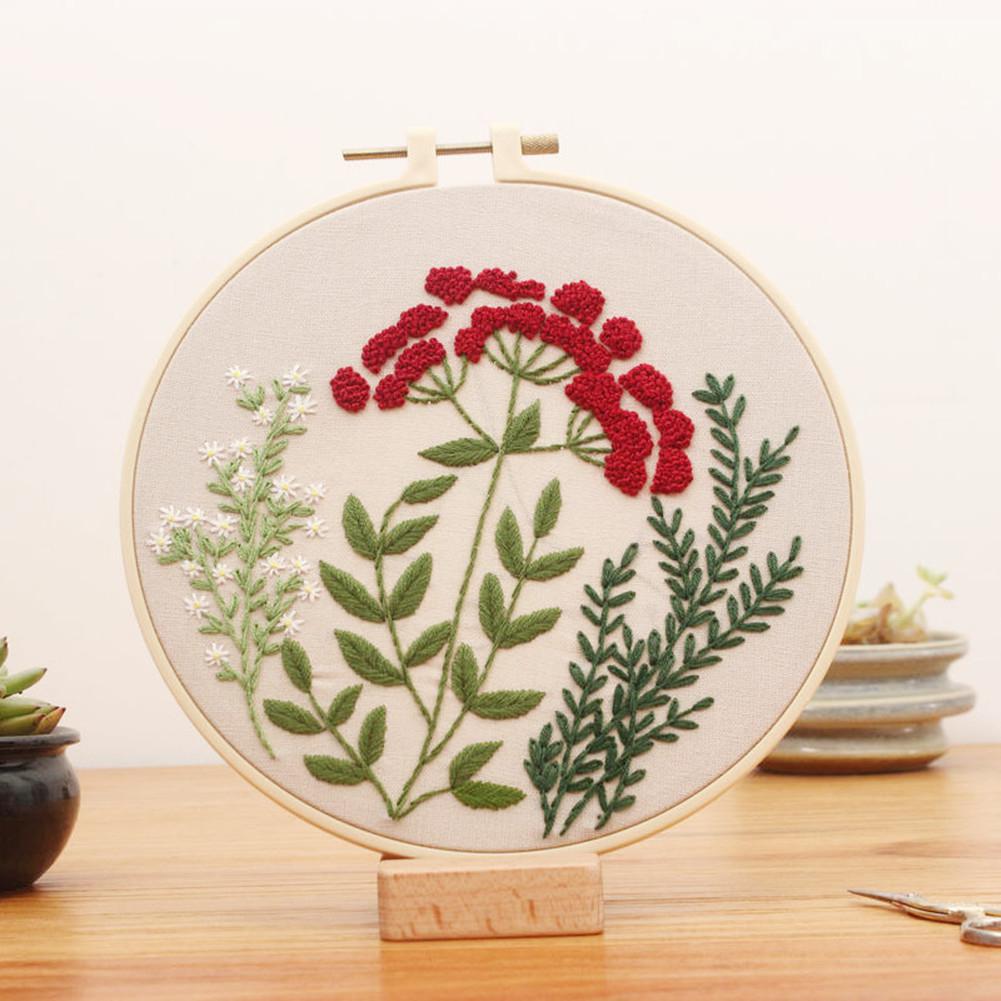 Diy Embroidery Starter Kit with Plants Flower Painting Cross Stitch with 20cm Hoops Kit Diy Beginner Embroidery: 2