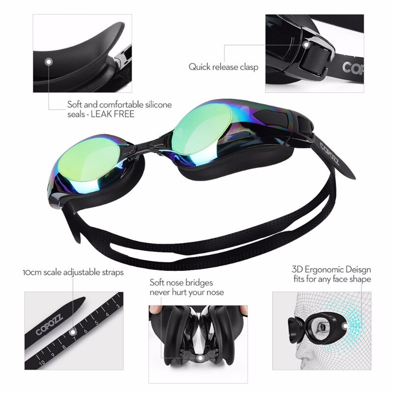 COPOZZ Schwimmen Brille Myopie Unterstützung 0-1,5 zu-5 Anti fog UV Protecion Schwimmen Gläser Dioptrien Fit für erwachsene Männer Frauen