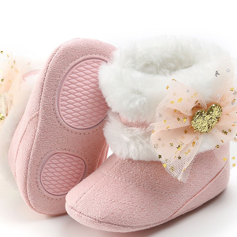 Botas gruesas y cálidas para niña, zapatos a la con lazo para recién nacidos, otoño e invierno, accesorios que combinan con todo,