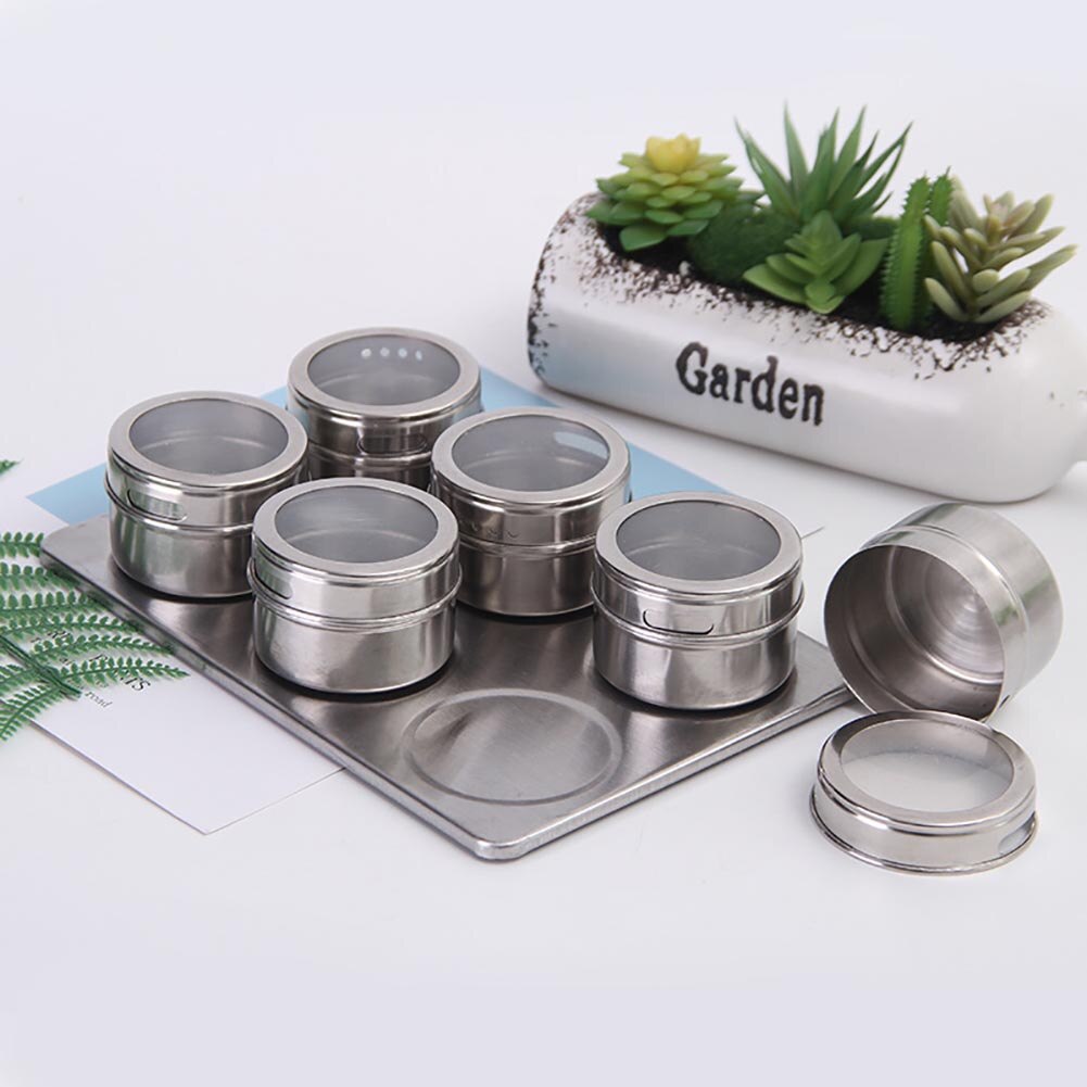Pots à épices magnétiques en acier inoxydable, avec support mural, récipients d&#39;assaisonnement, outils de pulvérisation pour poivre: 6Pcs A