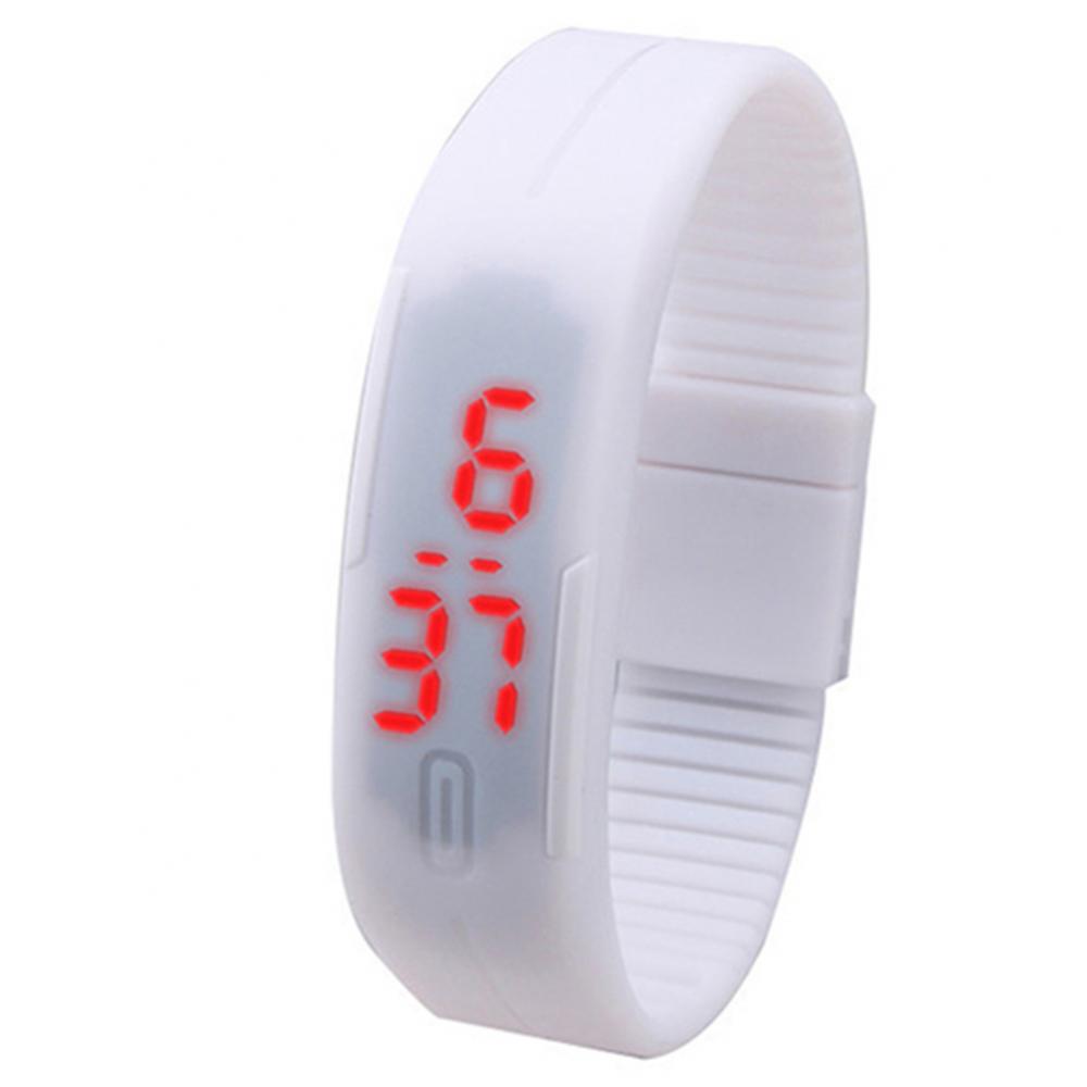 Montre-bracelet numérique en silicone pour hommes et femmes, LED rouge, bracelet de sport, montre-bracelet tactile,: WHITE