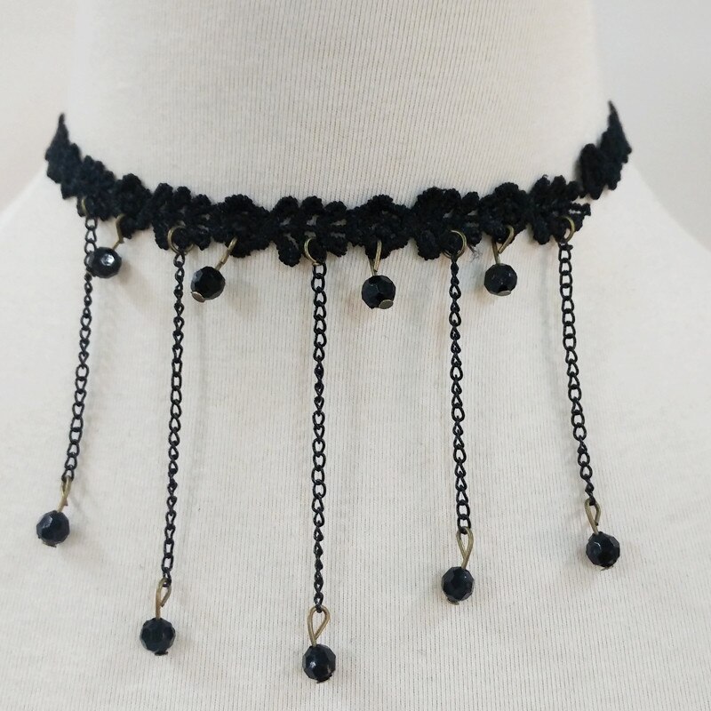 2 Teile/satz gotisch Punk Stil Samt Tätowierung Spitze Halsband Halskette Lange Anhänger Schmuck Frauen Schwarz Halsband Kragen X4404