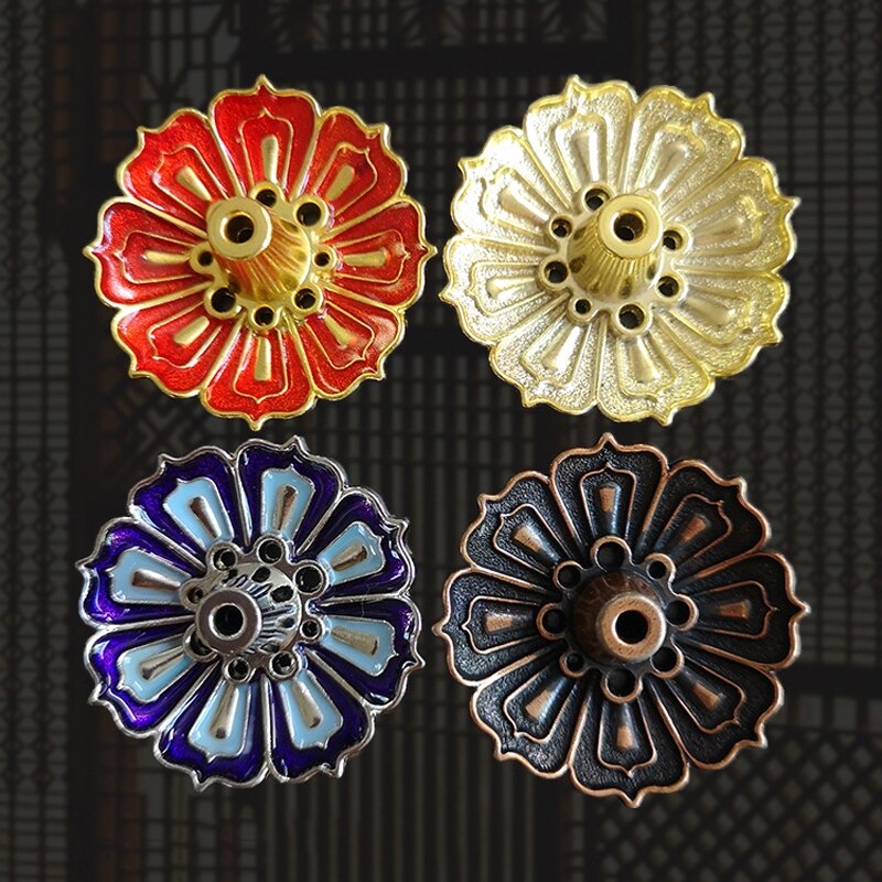 Rundt fad emalje lotus blomsterfanger tallerken røgelsesholdere boligindretning mini meditation buddha sandeltræ pind holder brænder