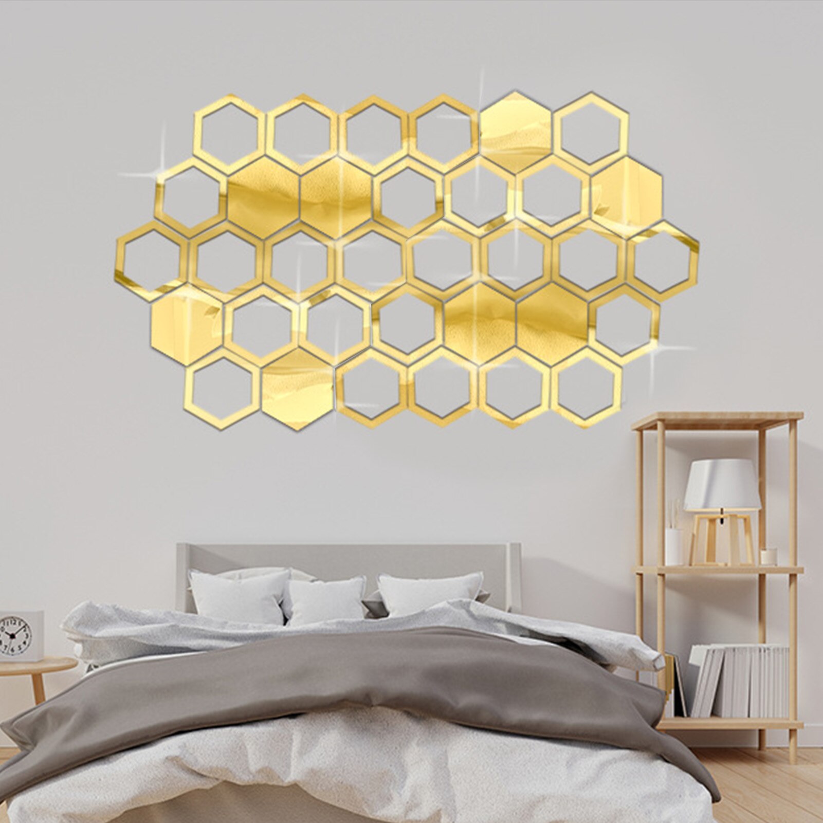 Miroir auto-adhésif en nid d&#39;abeille acrylique, décoration murale hexagonale, autocollants décoratifs pour couloir de salle