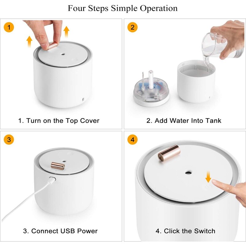 Draagbare luchtbevochtiger, met 7 led-lampjes, , 400 ml kleine capaciteit opladen en persoonlijke luchtbevochtiger, geschikt voor slaapkamer, kantoor, ca