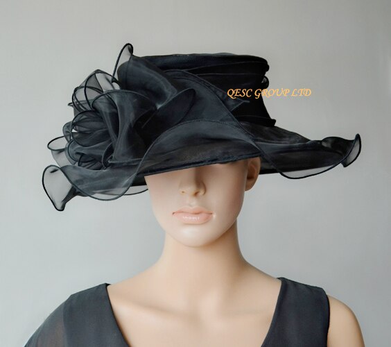 White black organza hats church hat Formal dress for wedding women's hat races.: black