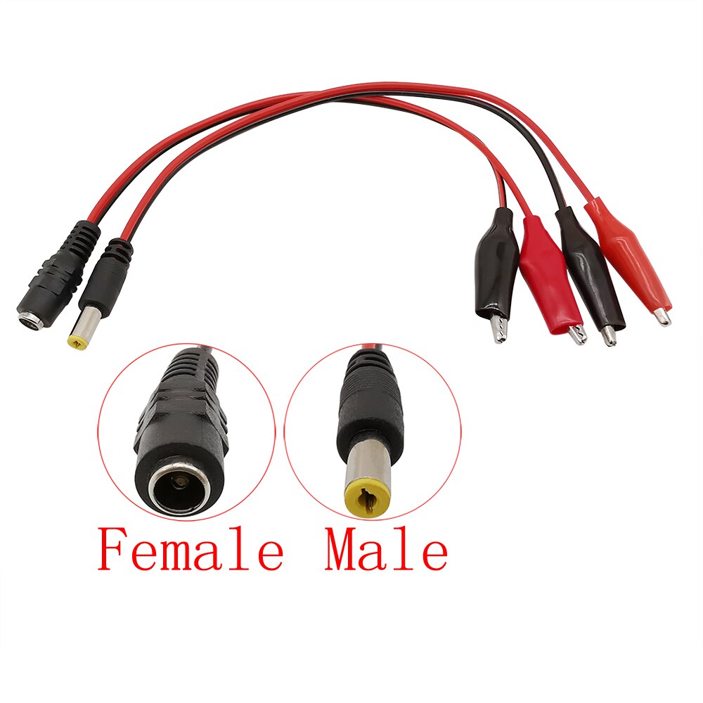 5.5mm x 2.1mm dc macho fêmea cabo conector 5.5*2.1mm dc tomada de alimentação jack para duplo jacaré clipes teste chumbo crocodilo braçadeira fio