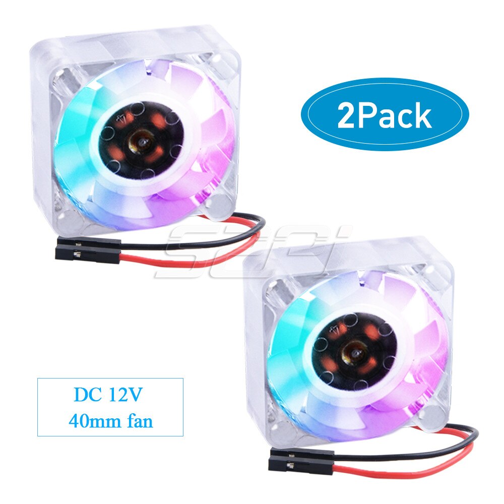 Ventilador de refrigeración sin escobillas 52Pi, luz LED azul y RGB, cc 12V, 4010 PC, enfriador para Prienters 3D o enrutador, disipación del calor, 2/4 Uds.: 2 PCS RGB Fan