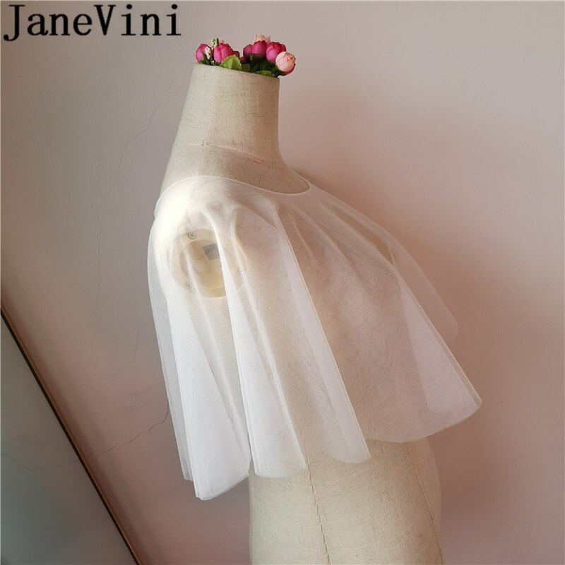 JaneVini Bruids Jas Simple Wedding Cape Brides Bolero Wit Sheer Soft Tule Bridal Schouder Wraps Shrug Mariage Avond Shawl