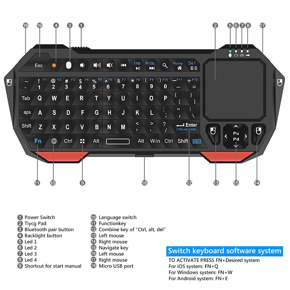 Mini draadloos toetsenbord  bt05 mini bluetooth draadloos toetsenbord met touchpad voor ios android smart tv pc