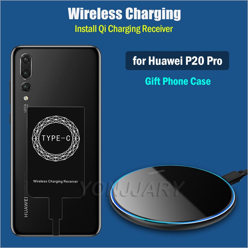 Conjunto de carga inalámbrica Qi para Huawei P20 Pro, cargador inalámbrico de 6,1 pulgadas con adaptador receptor de carga tipo C, funda de TPU de