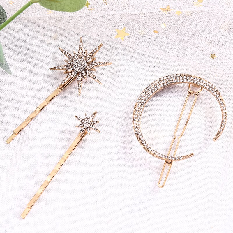 Classique Vintage métal géométrique strass épingle à cheveux cristal lune soleil étoile pince à cheveux femmes épingles à cheveux accessoires bijoux
