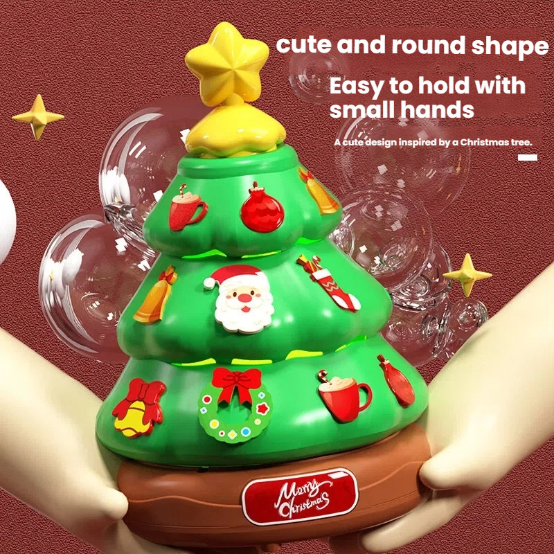 Automatyczna maszyna do robienia baniek mydlanych w kształcie choinki z muzyką i światłem, zabawki na imprezę plenerową dla chłopców i dziewcząt, boże narodzenie