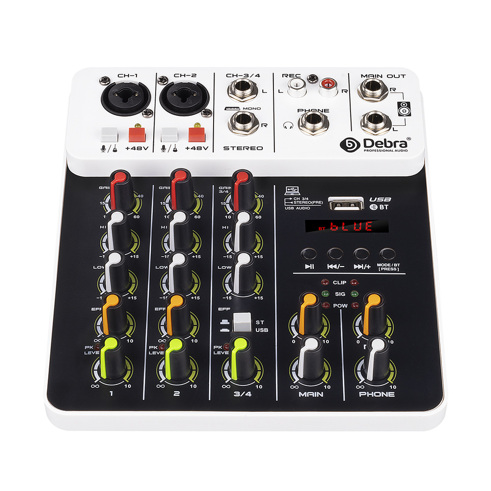Debra V8 8 Kanäle Audio Mixer mit Bluetooth USB 48V Phantom Power Verzögerung Wiederholung Effekt für Sound Mischpult PC Aufnahme: WHITE