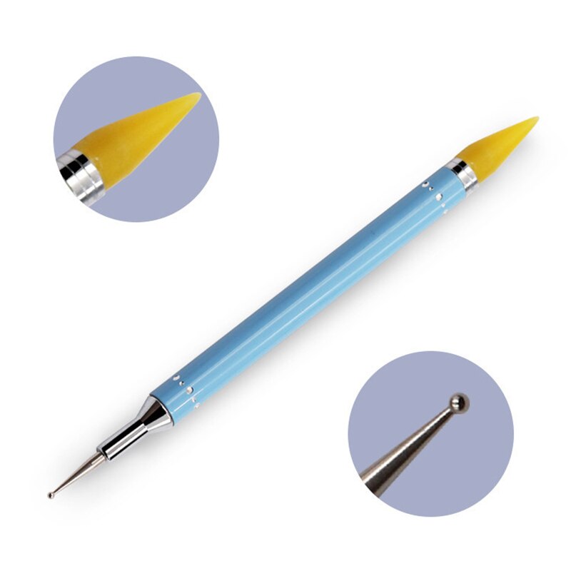 1 Uds pluma punteada de cera Dual-lápices de Picker herramientas de uñas de acero Rhinestone mango arte de uñas puntear uñas de arte y herramientas: Amarillo claro