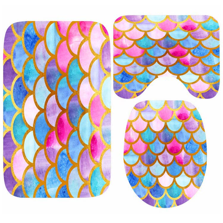 Abstrakt turkis maleri bademåtte sæt farverig akvarel vask ombre badeværelse tæppe tæppe glitter toilet boligindretning: D / 50 x 80cm 3 stk
