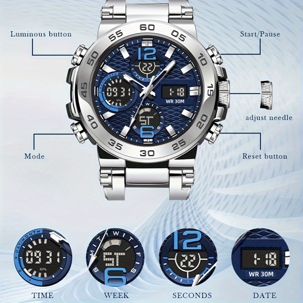 Relógio eletrônico digital masculino multifuncional com despertador, data de luz noturna, seleção de presente para entusiastas ao ar livre