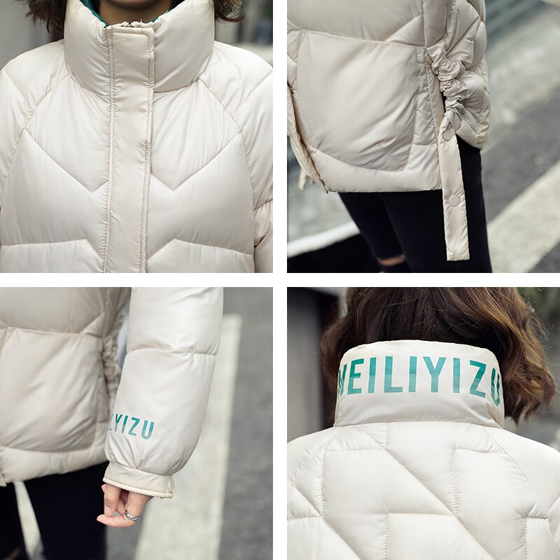 Stehen Kragen frauen Jacken Übergroßen Solide Parkas Weibliche Winter verlieren Dicke Baumwolle Gepolsterte knapp Drucken lässig Outwear