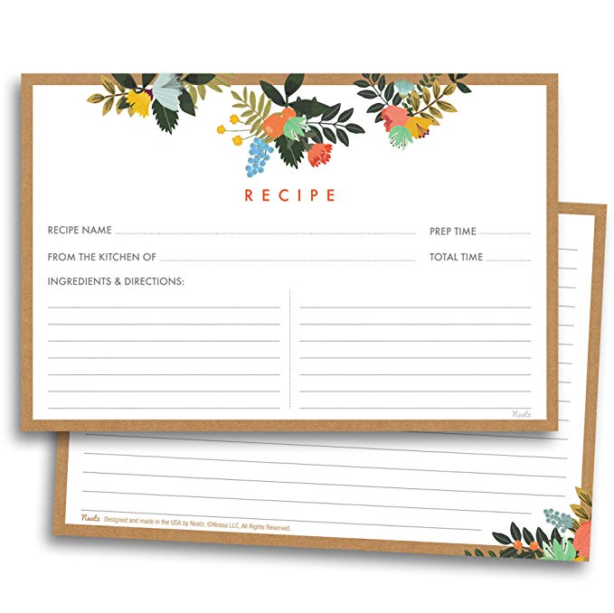 50sheet Floral Recipe Cards Double Sided Cards 4x5.6 inches cardstock paper stationery