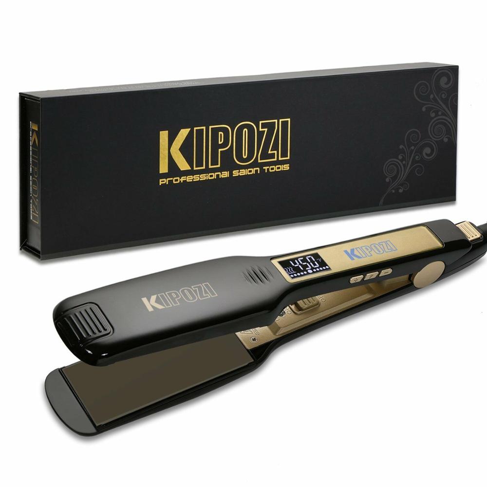KIPOZI Hair Straightener Flat Iron Digital LCD Display Titanium Dual Voltage Instant Heating Curling Iron Hair Care: Black / us