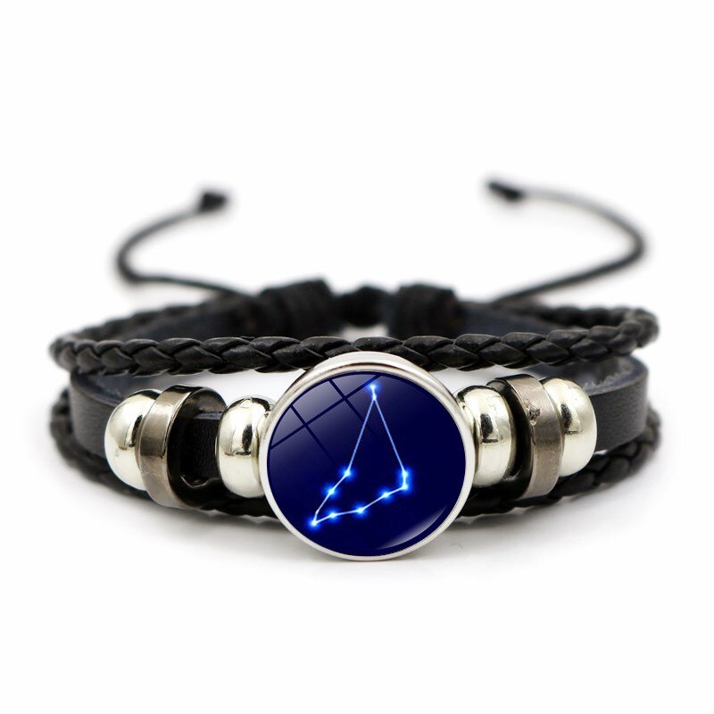 Charme 12 Konstellationen Leder Armband Sternzeichen mit Perlen Armreif Armbänder Für Männer Fische Wassermann Weihnachten: Capricorn