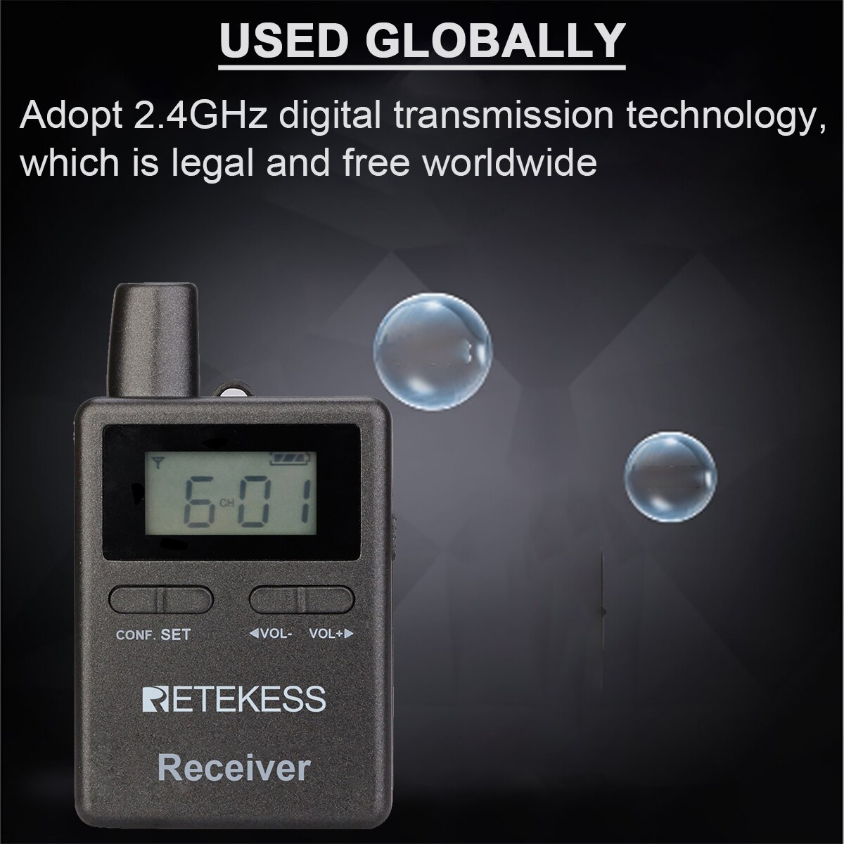 Retekess TT105 2.4GHz Wireless Receiver Tour Guide System Traveling Museum Visit Conference Simultaneous Interpretation