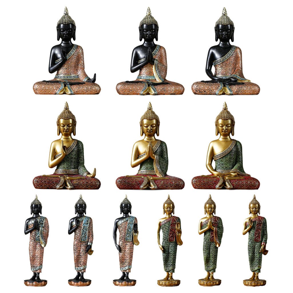 Resin Thai Sitting Buddha Asian Statue Chinese Feng Shui Sculpture Luck Wealth Sculpture Home Art Decor Collection